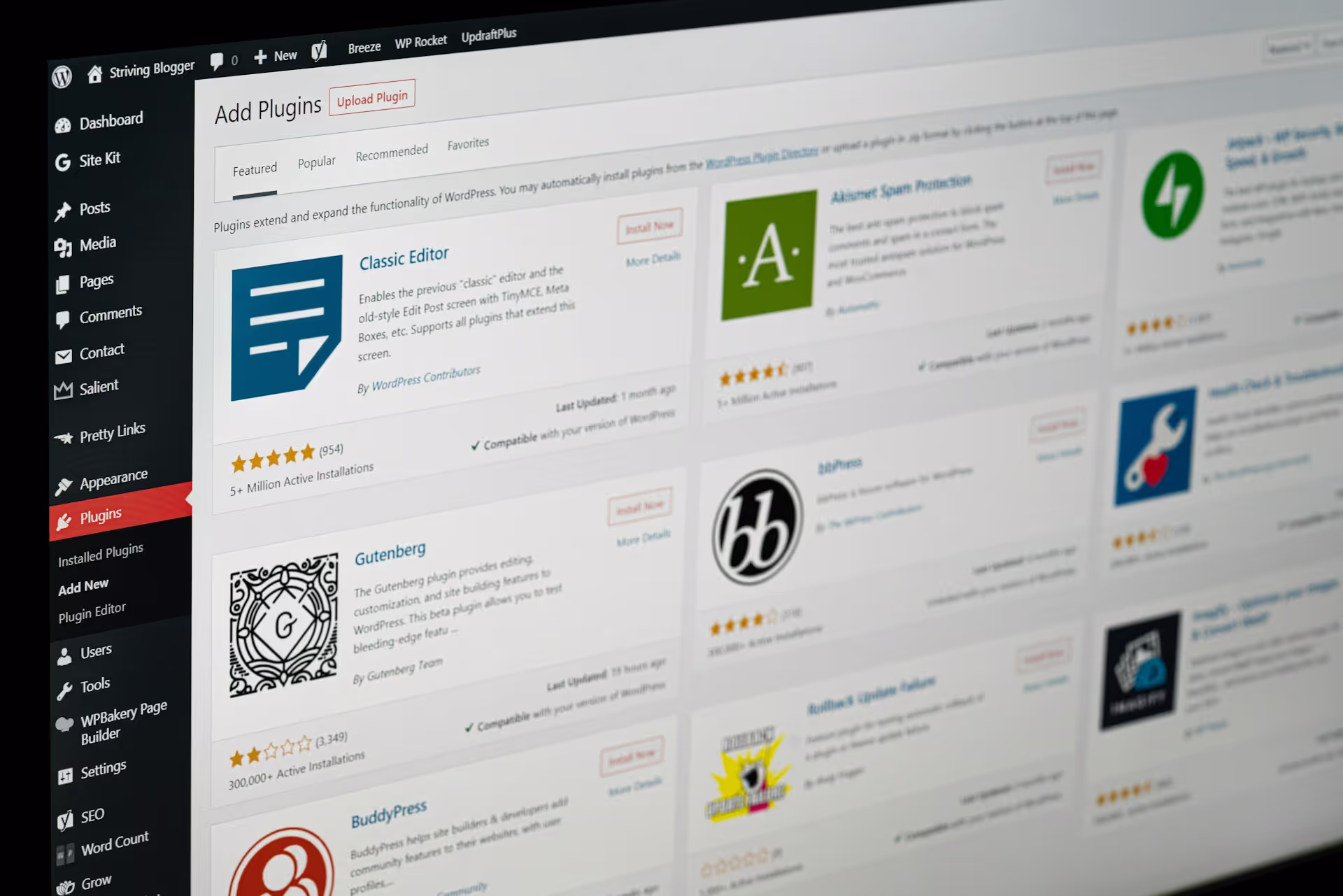 WordPress CMS dashboard scrrenshot