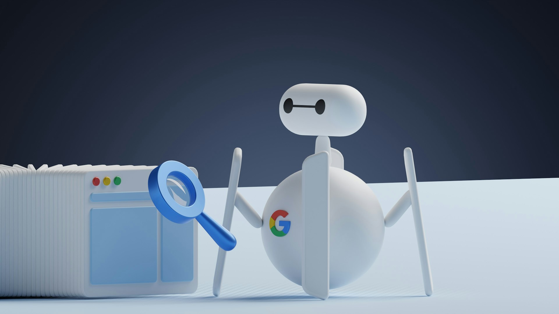 robot with google logo and holding a lens