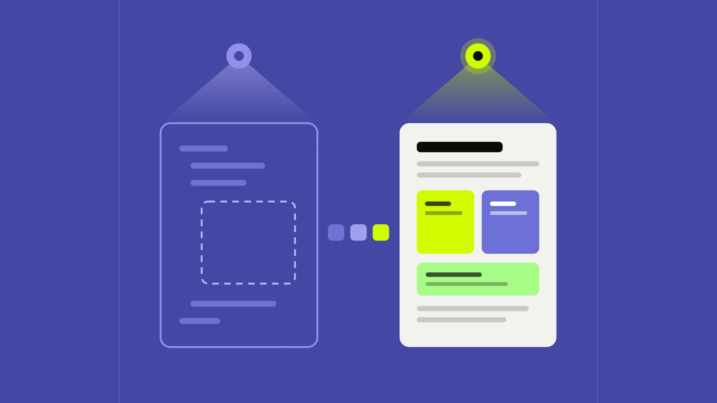 Illustration of two page outlines: an empty raw HTML page scanned by an AI crawler and a fully rendered page scanned by Googlebot