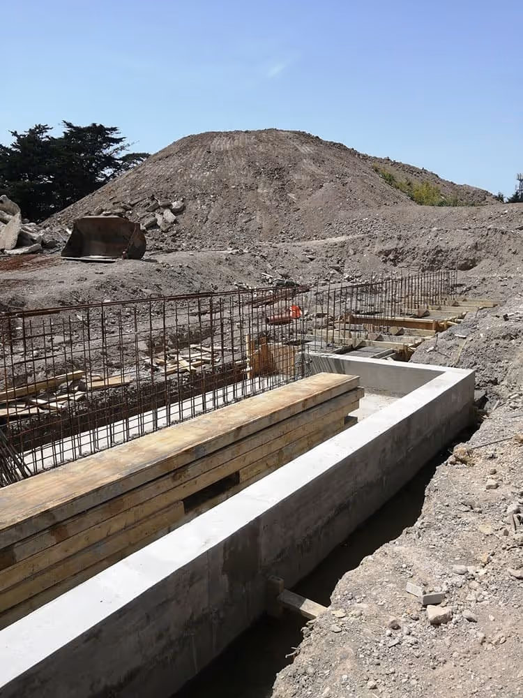 Foundations in the middle of a construction site.