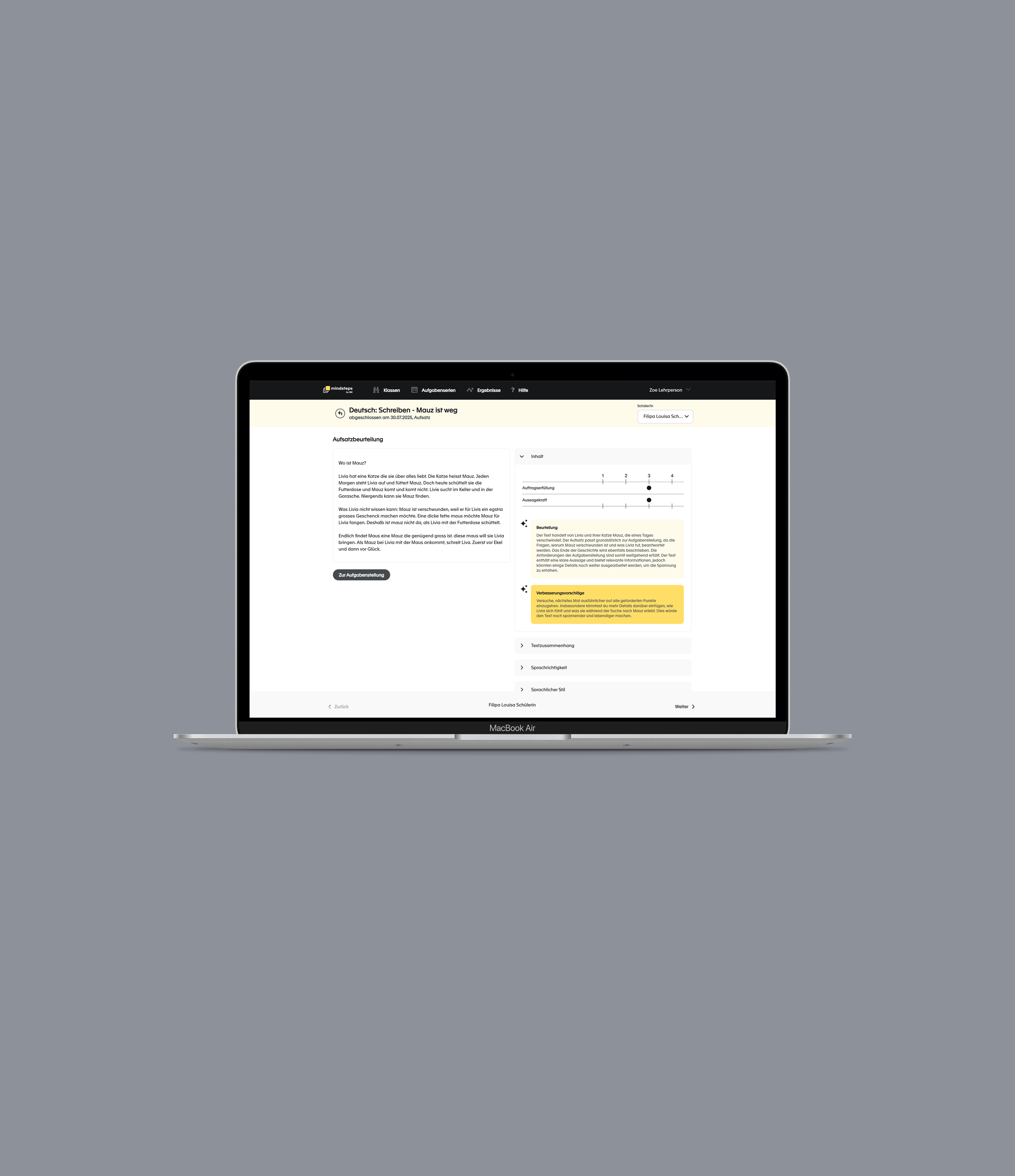 Automatische Aufsatzbewertung mit Echtzeitfeedback
