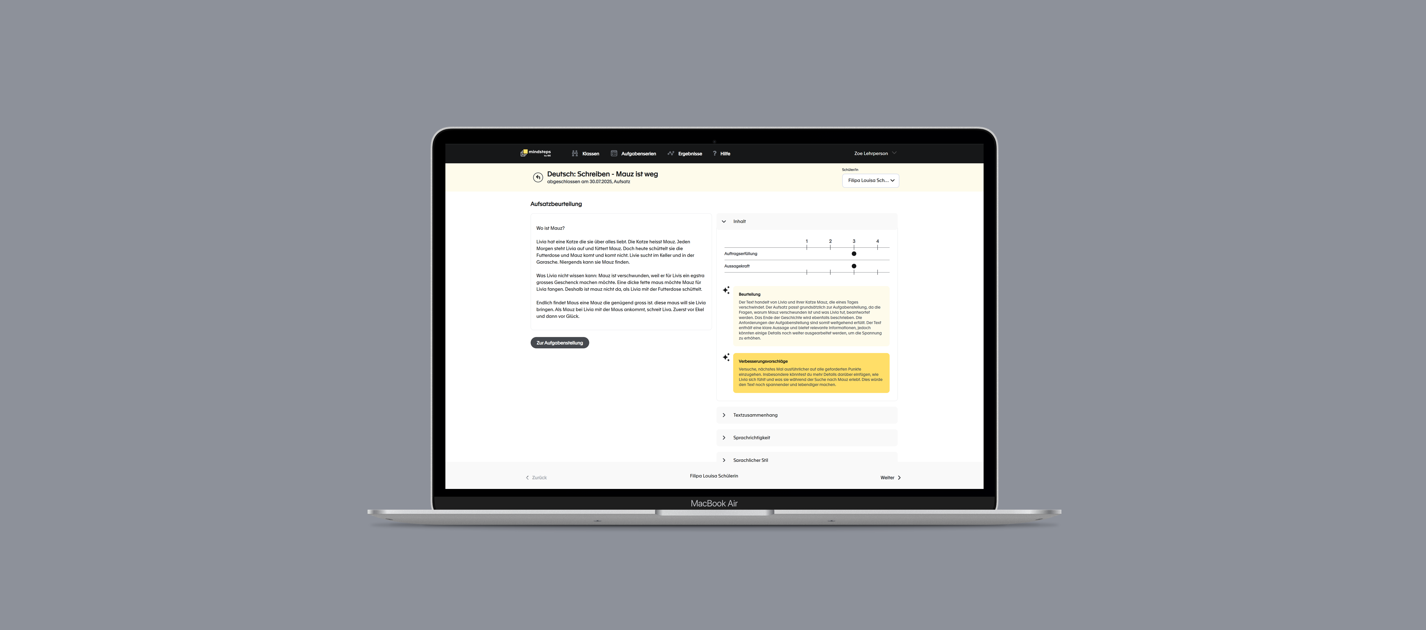 Automatische Aufsatzbewertung mit Echtzeitfeedback