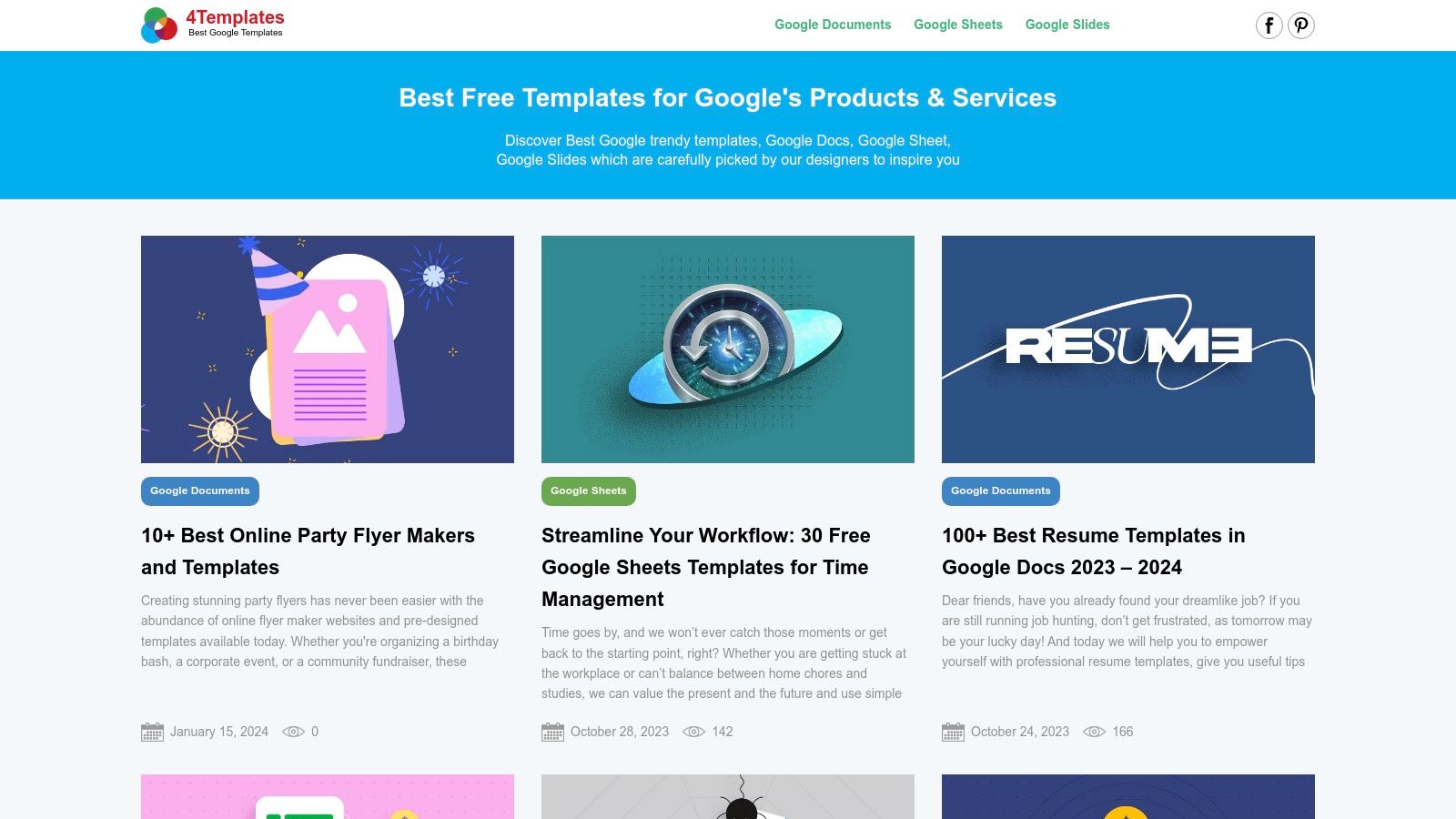 4Templates website interface showing various templates