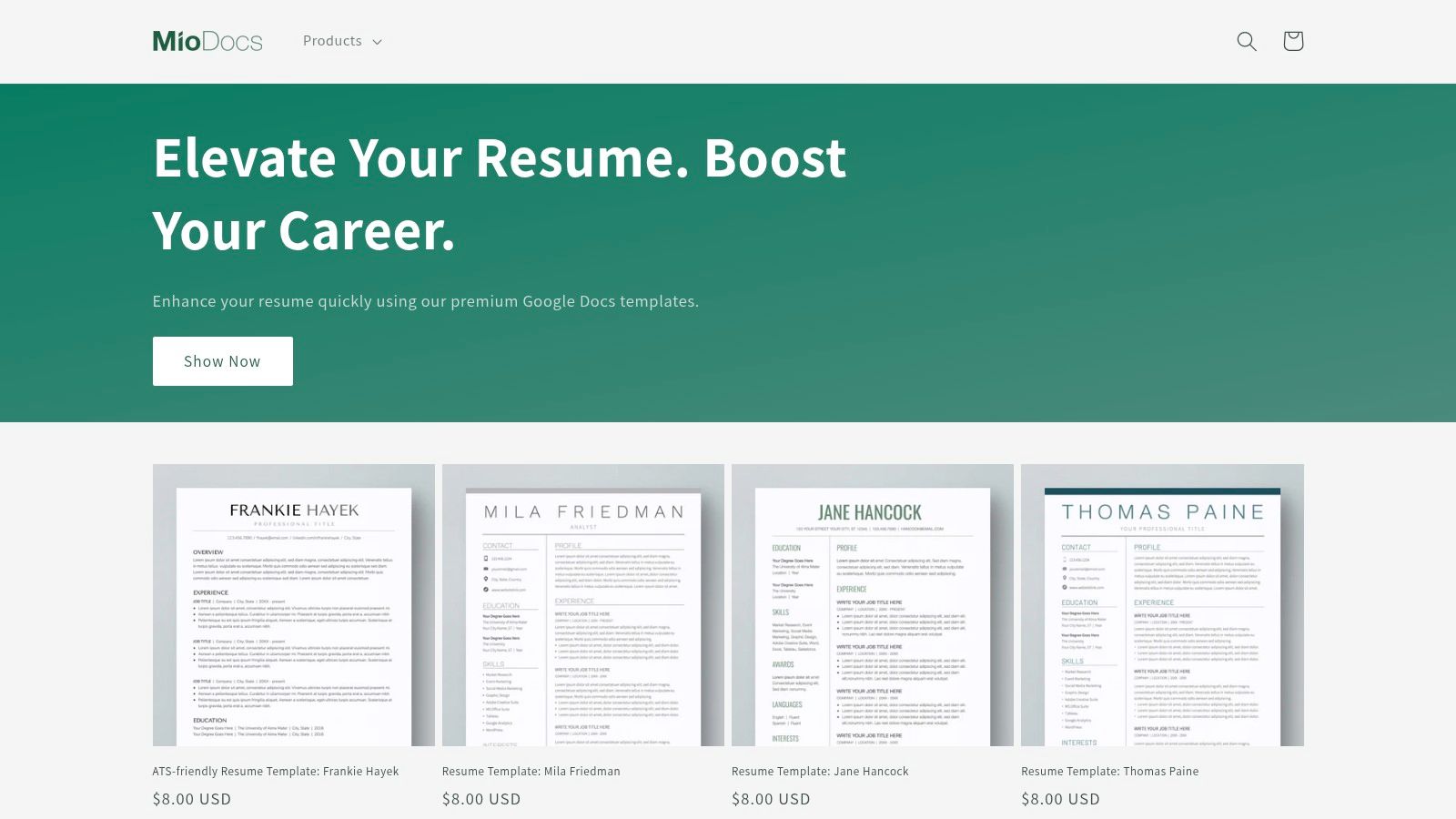 MioDocs professional resume templates