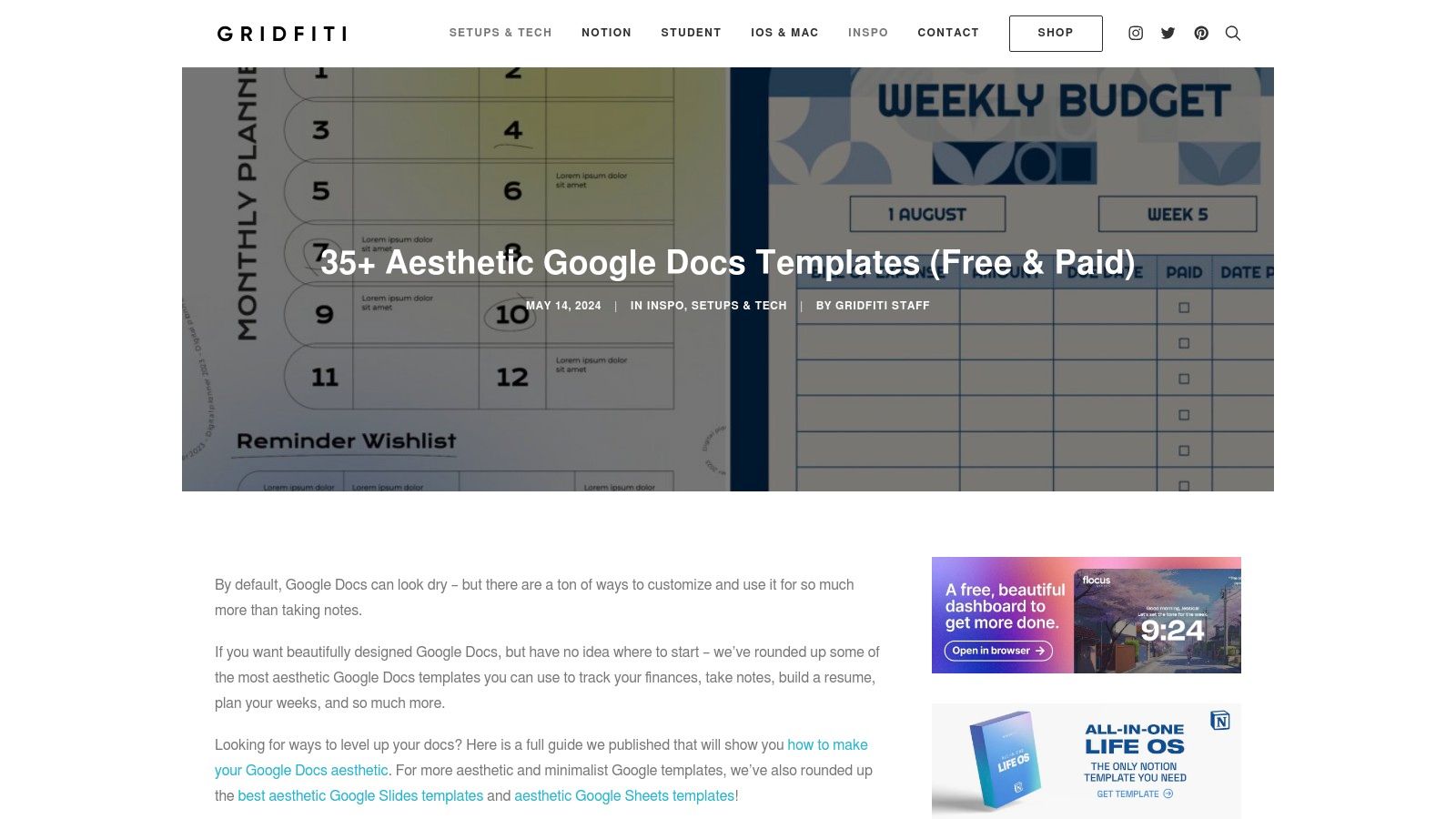 Gridfiti aesthetic google docs templates