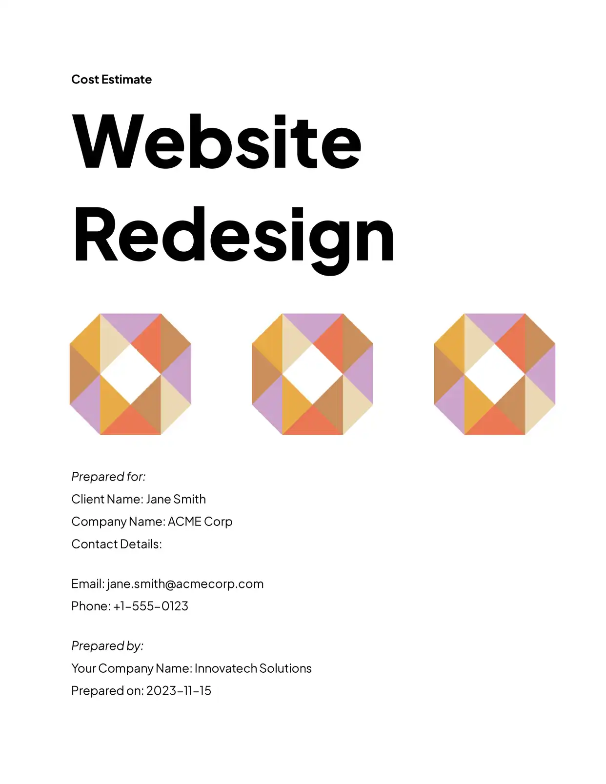 Website Redesign Cost Estimate Template