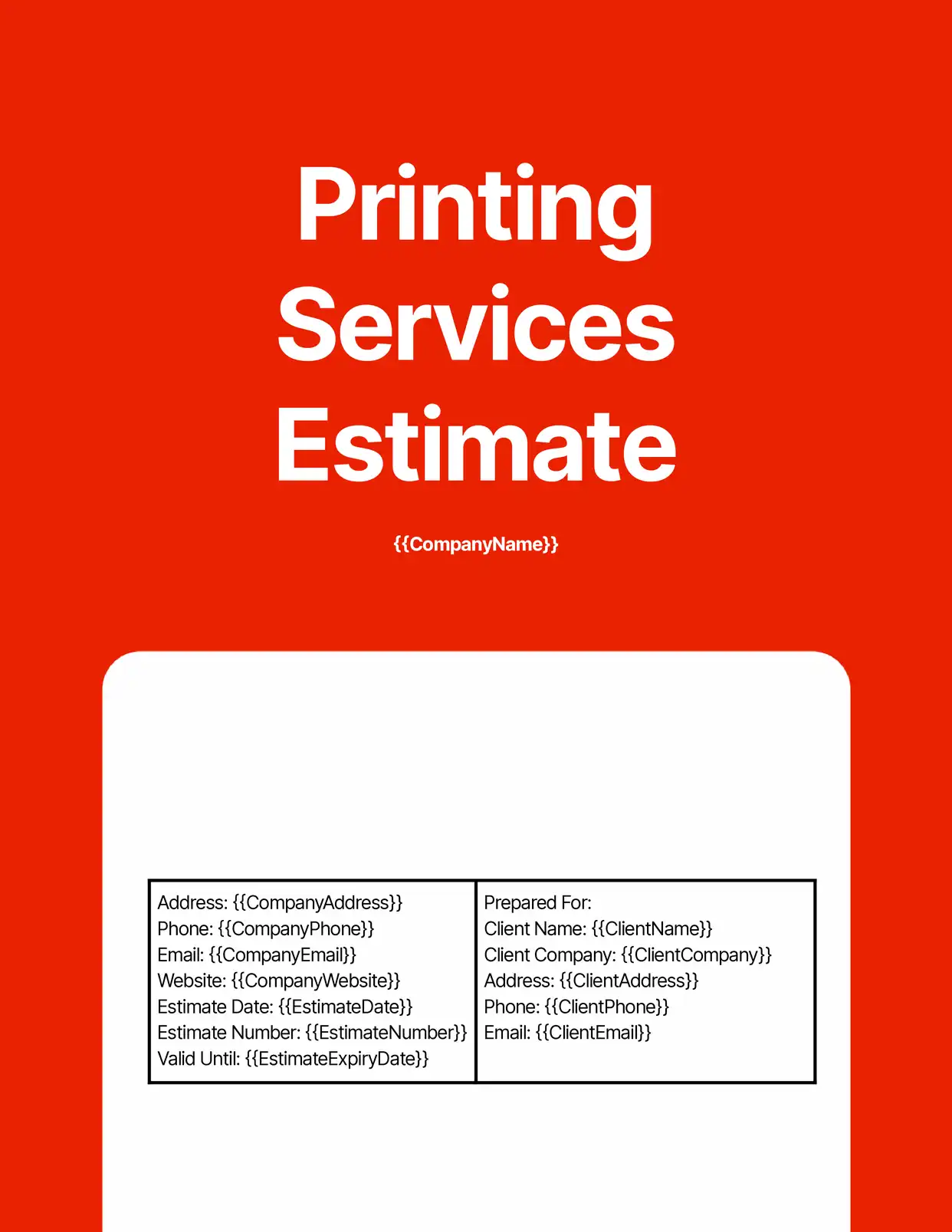 Printing Services Estimate Template
