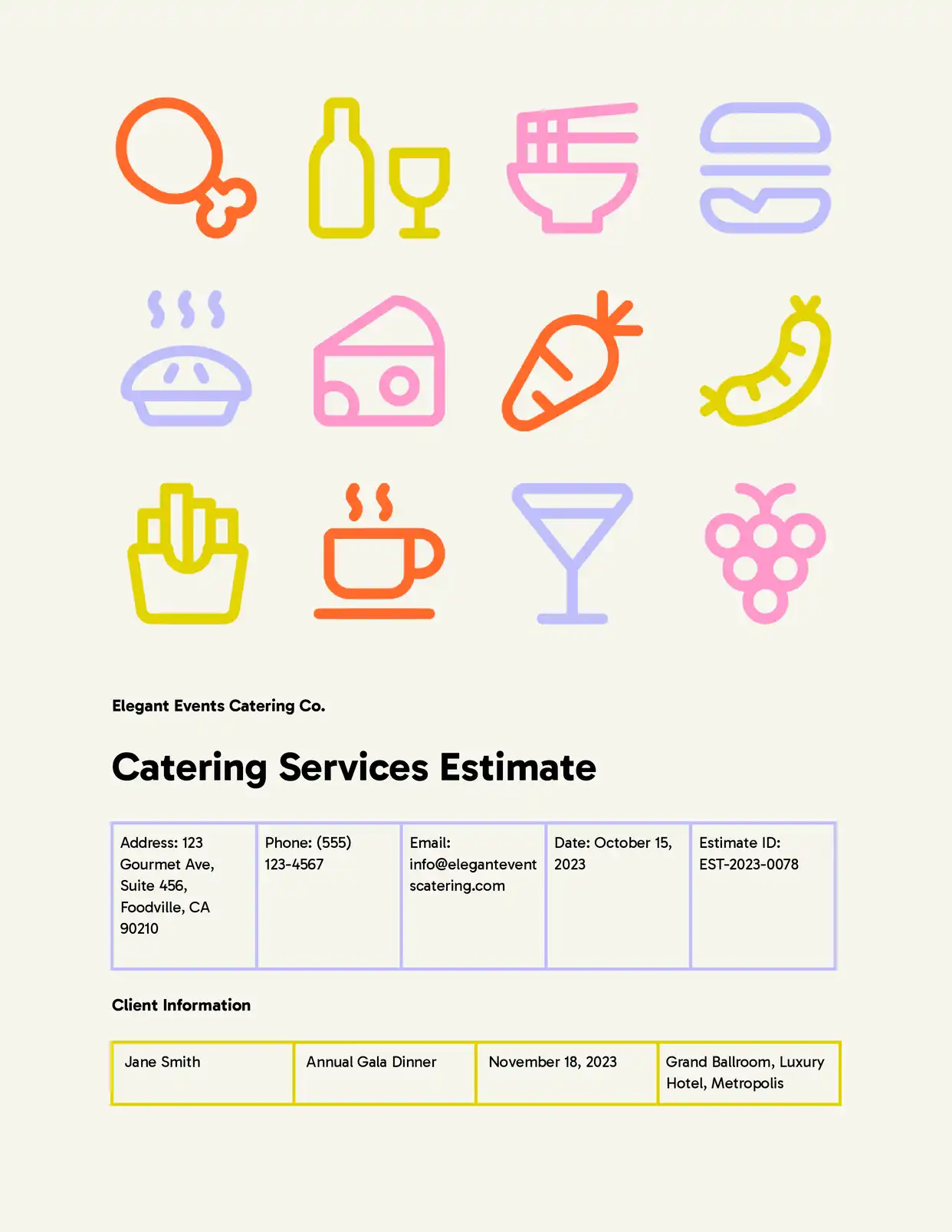 Catering Services Estimate Template