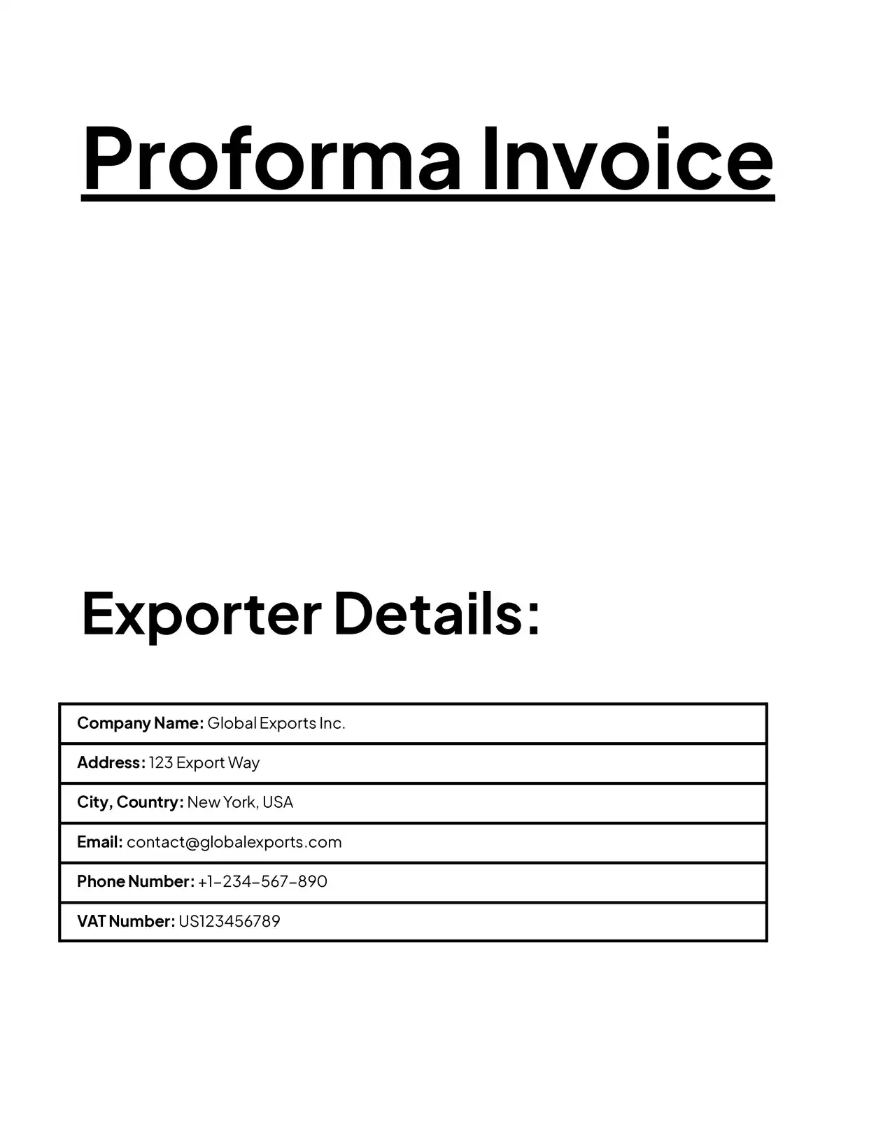 Proforma Invoice (Export) Invoices Template