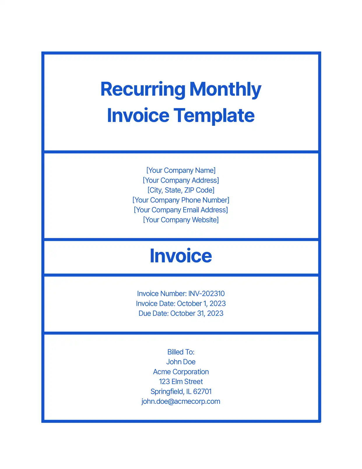 Recurring Monthly Invoice Invoices Template