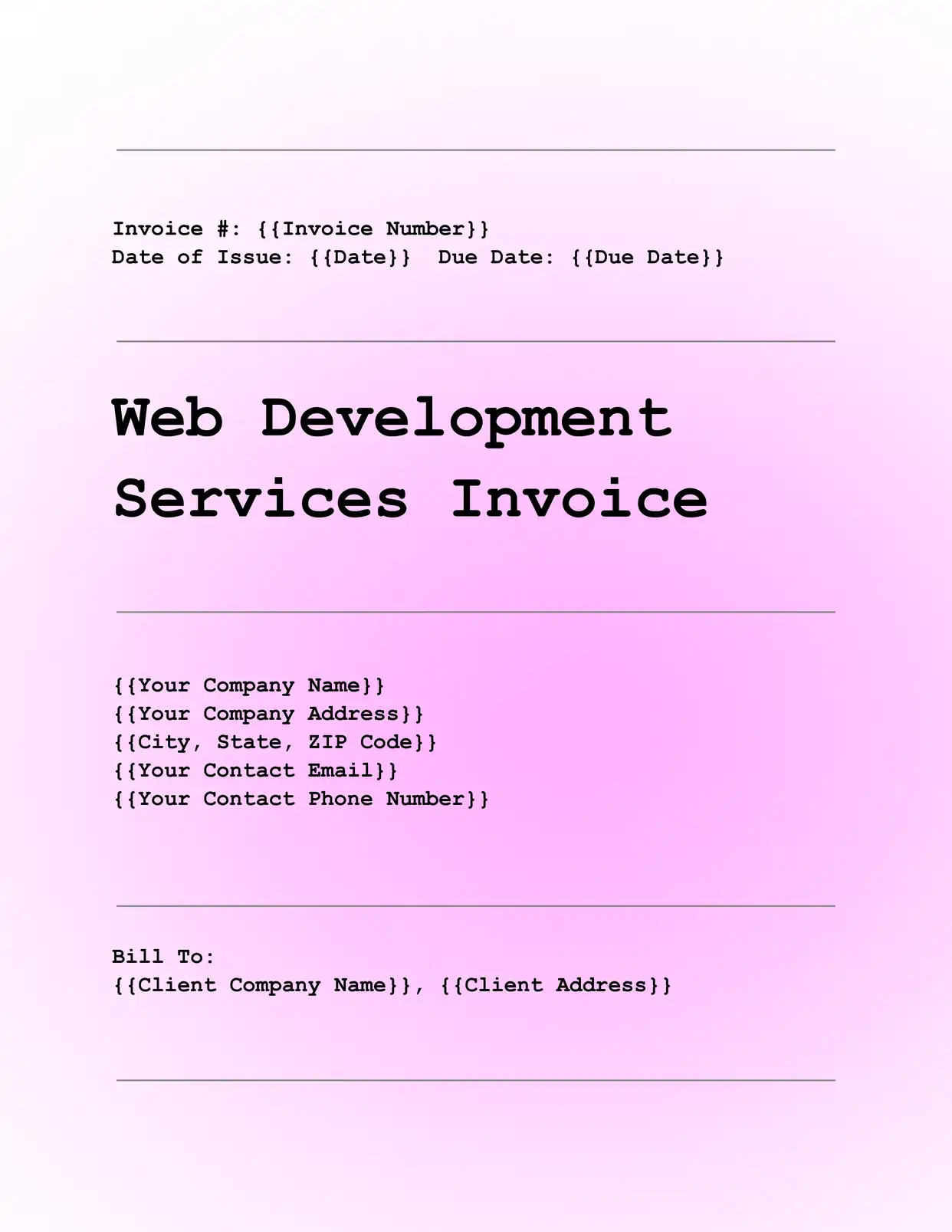 Web Development Services Invoices Template