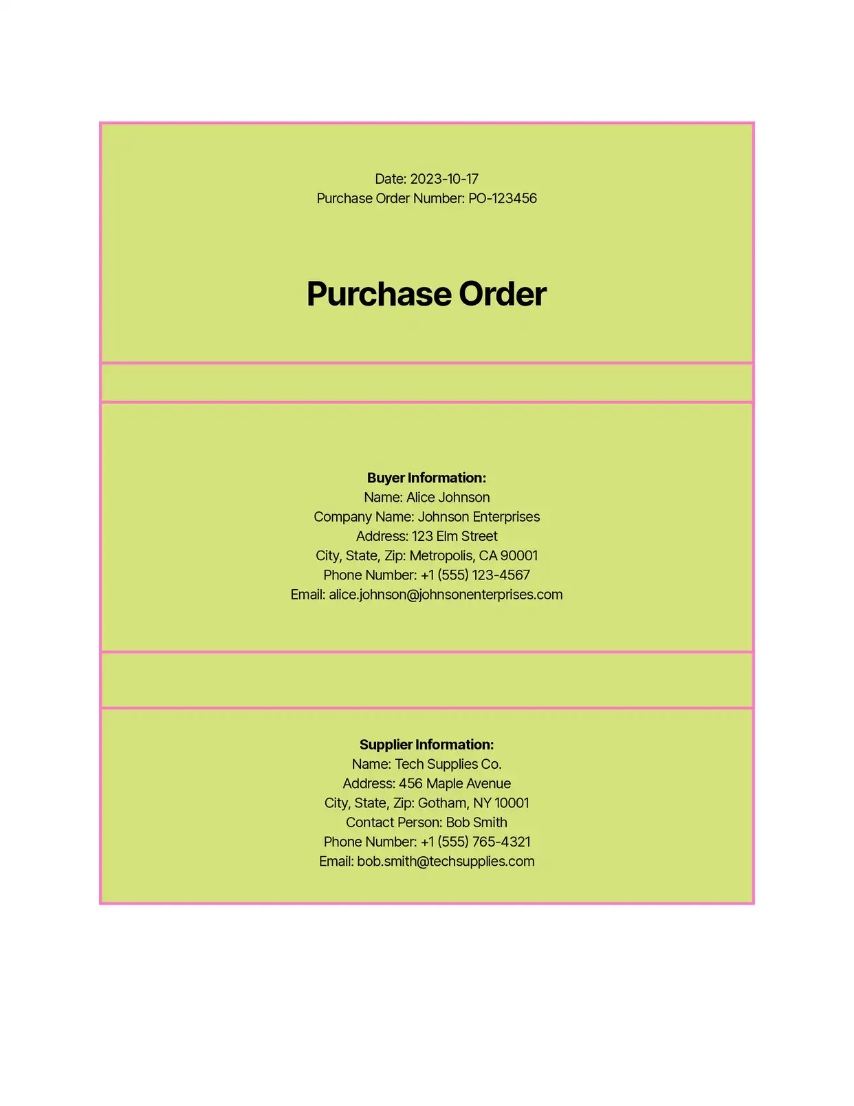 Purchase Order Orders Template