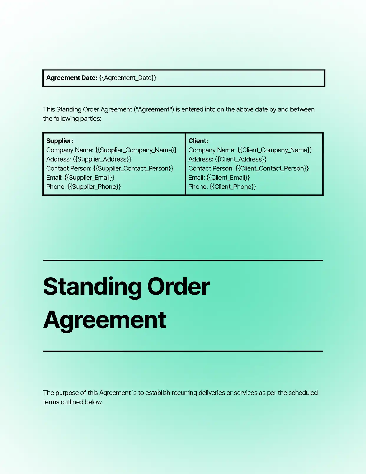 Standing Order Orders Template
