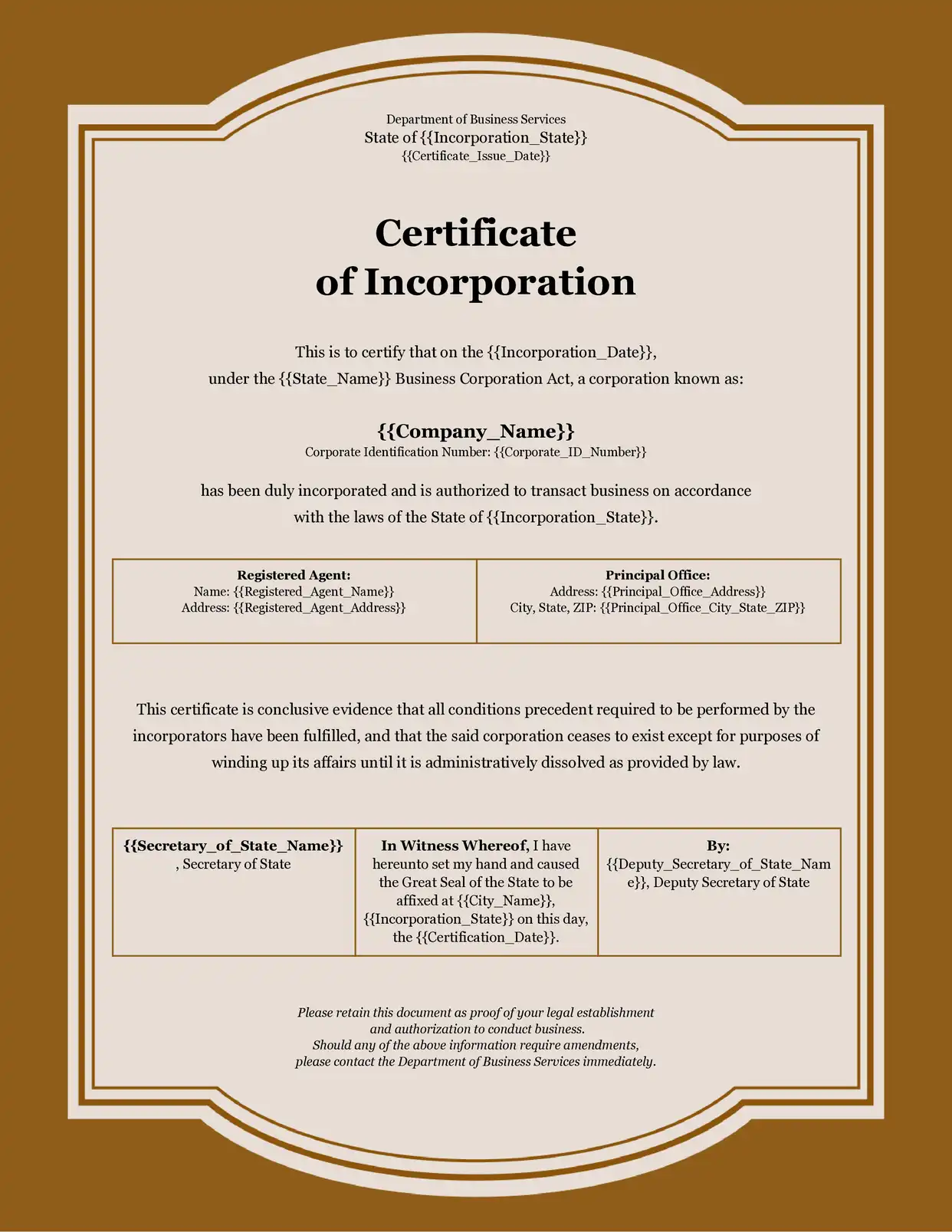 Certificate of Incorporation Certificates Template