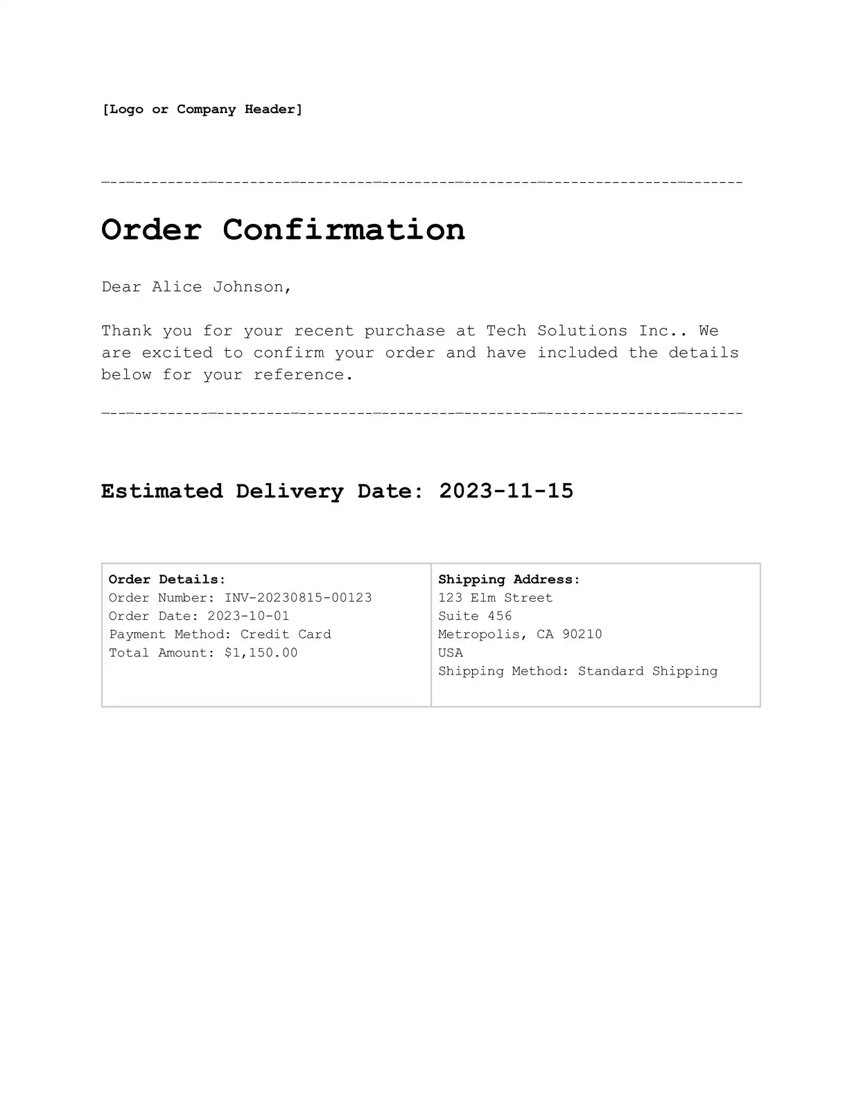 Order Confirmation Confirmations Template