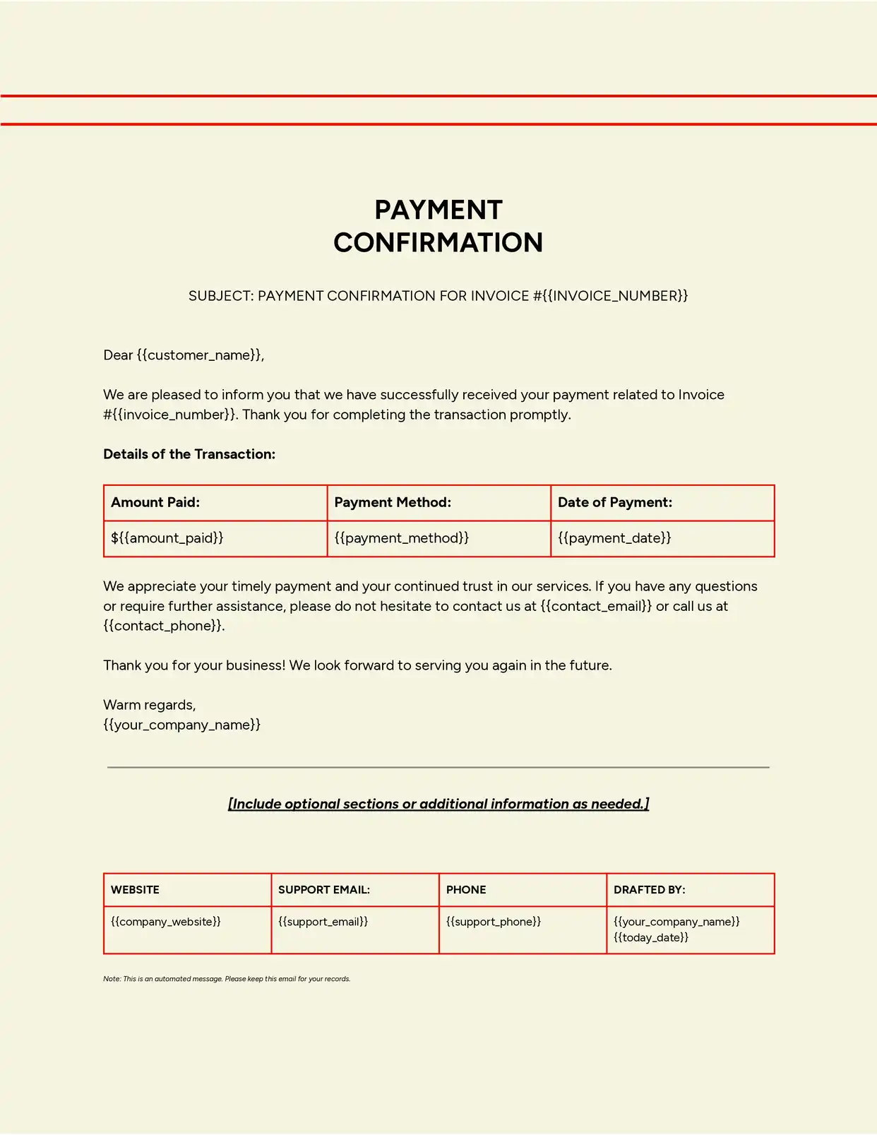 Payment Confirmation Confirmations Template