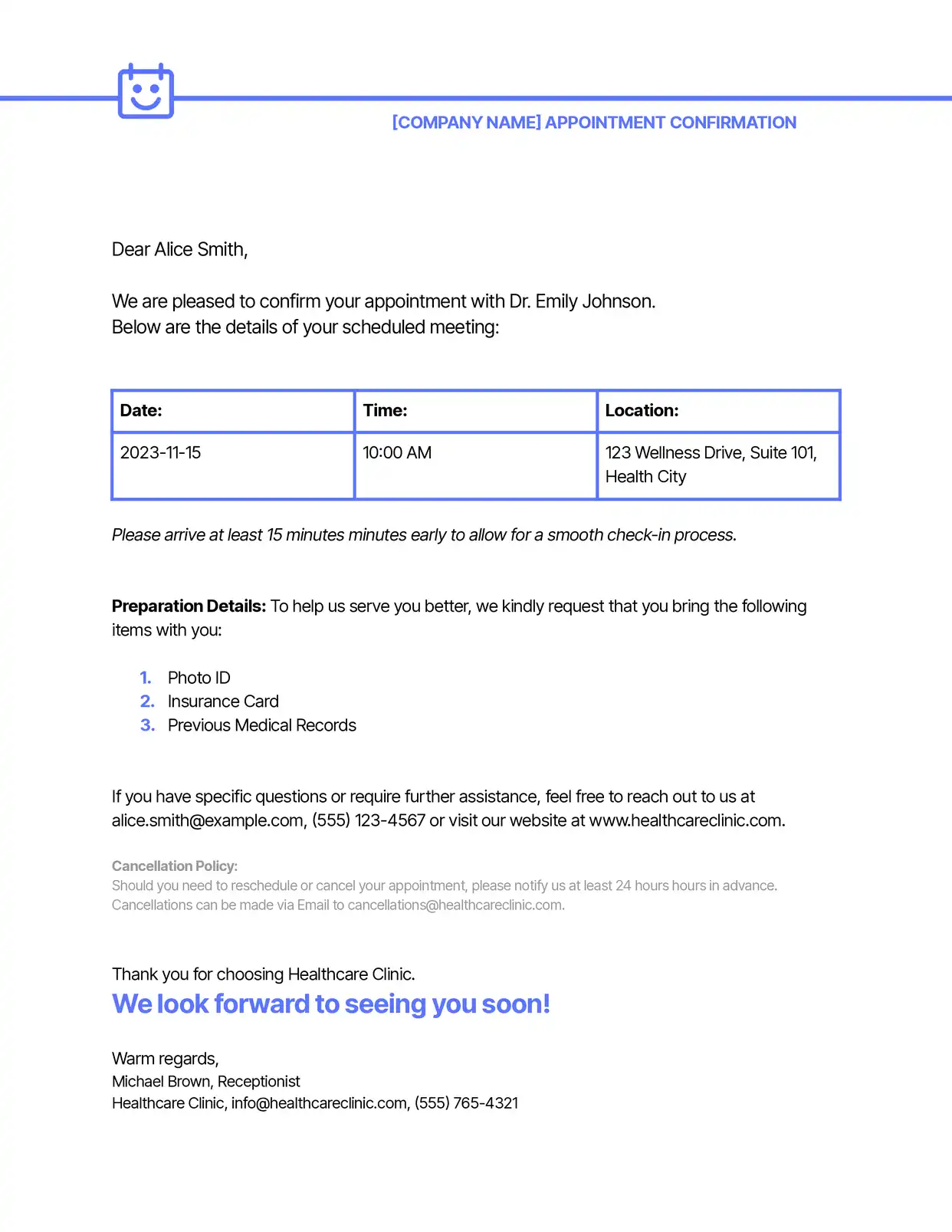 Appointment Confirmation Confirmations Template