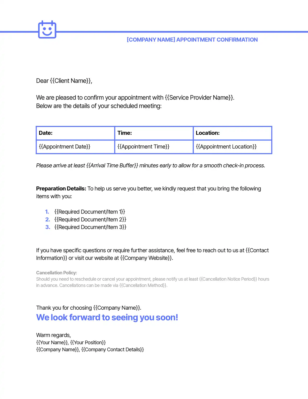 Appointment Confirmation Confirmations Template