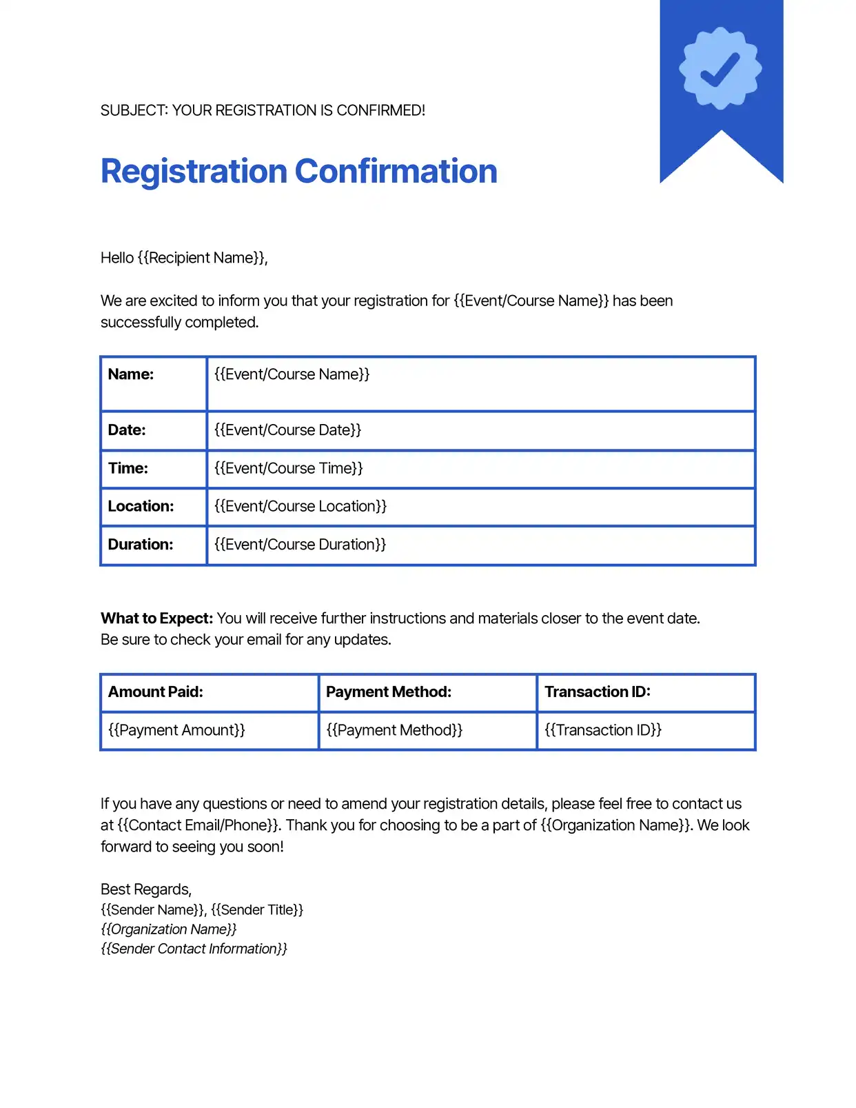 Registration Confirmation Confirmations Template