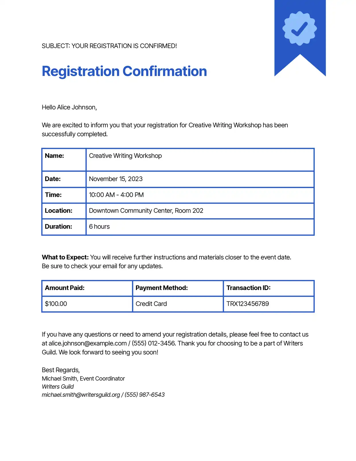 Registration Confirmation Confirmations Template