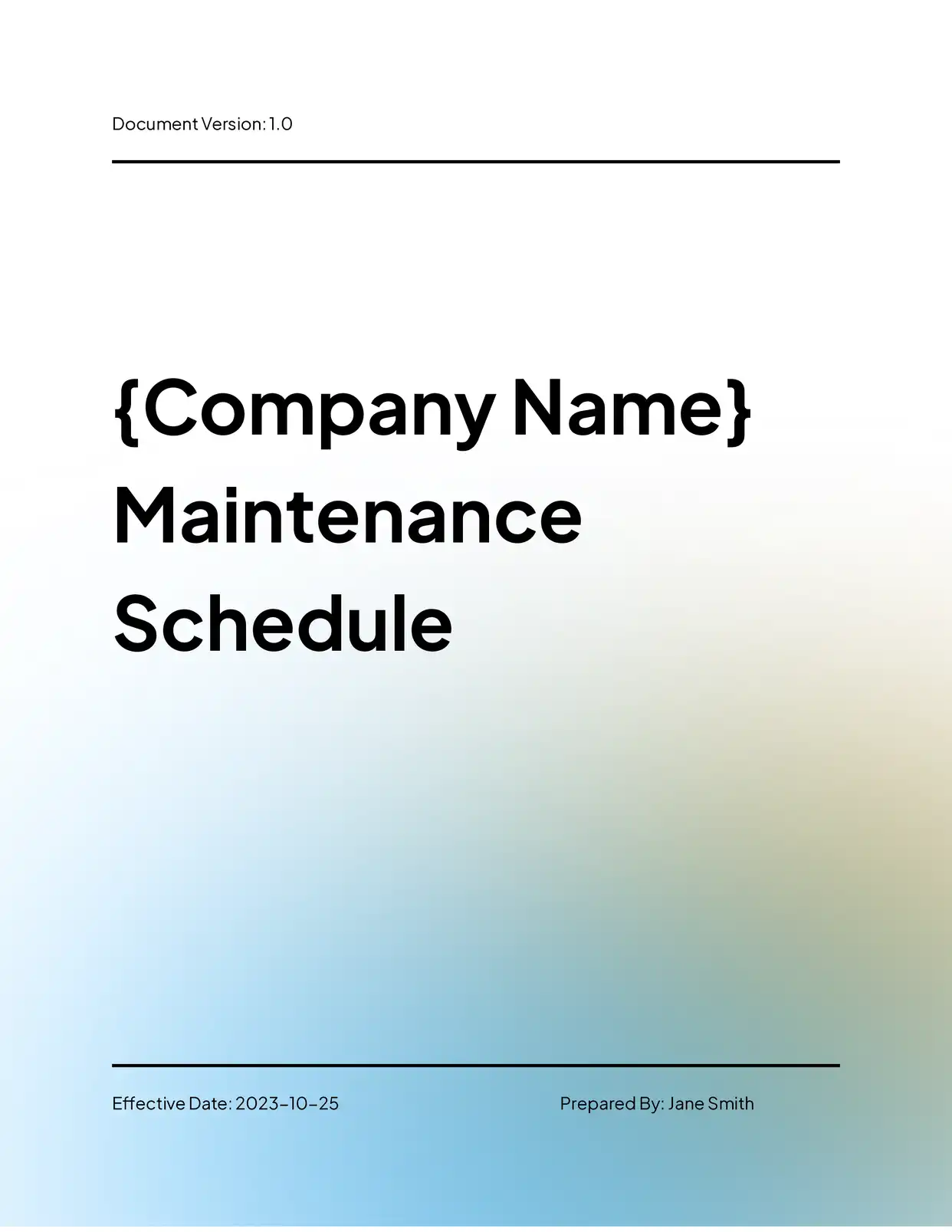 Maintenance Schedule Schedule Template