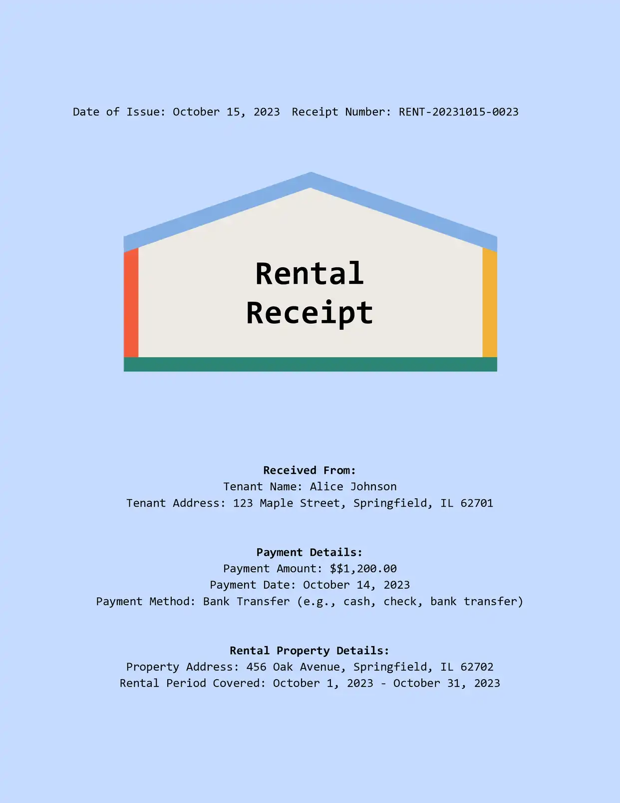 Rental Receipt Receipts Template