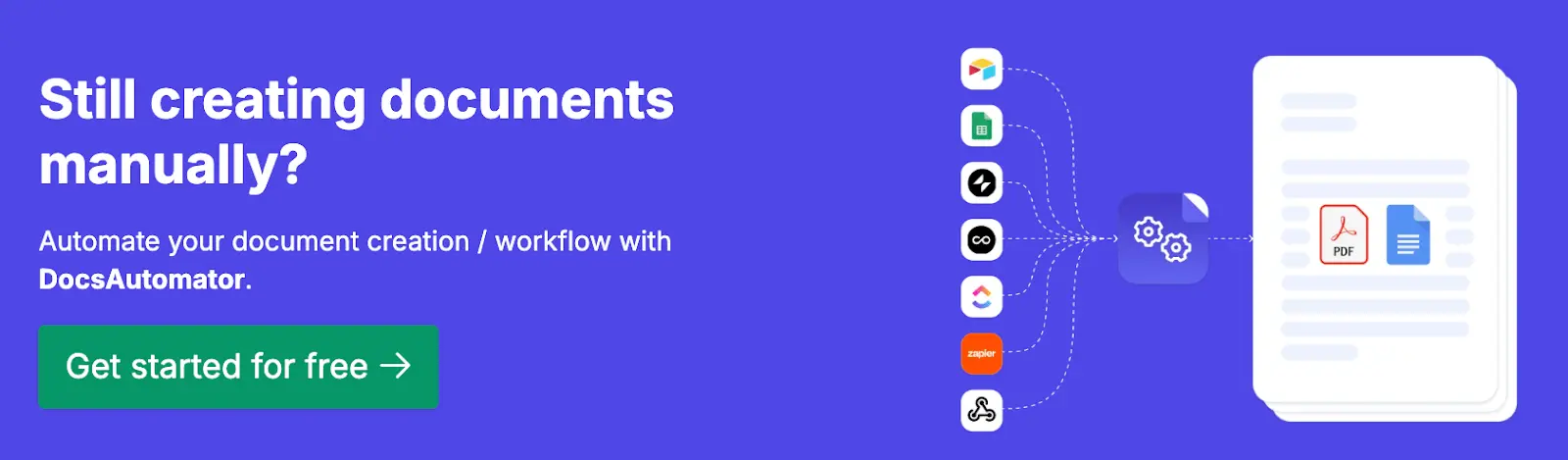 Image shows call to action to sign up for DocsAutomator.
