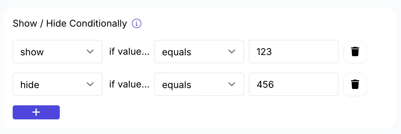 Image shows settings panel to use conditional logic to show or hide sections dynamically in DocsAutomator