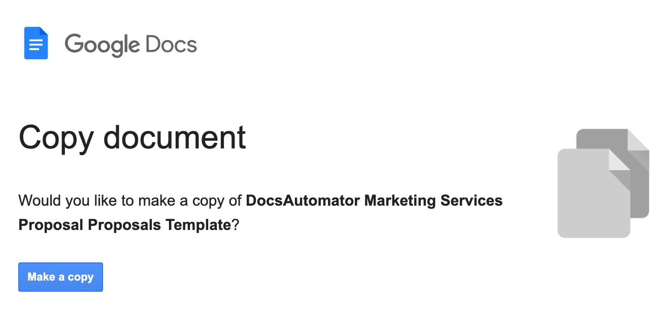Image shows how to copy DocsAutomator Template to your Google Drive