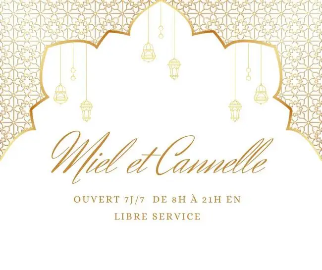 Logo de Miel et Cannelle sur lequel figurent les informations importantes du point de vente autonome.