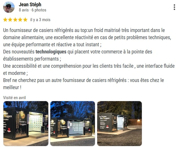 Témoignage d'un client MonCasierFrais.fr sur la fiabilité des distributeurs automatiques alimentaires de la marque.