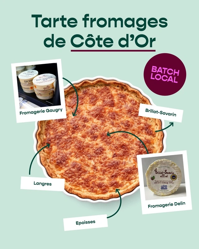 Exemple de la tarte aux fromages de Côte-d'Or imaginée par le chef Jean-Bruno Gosse du Batch Cooking Club Dijon