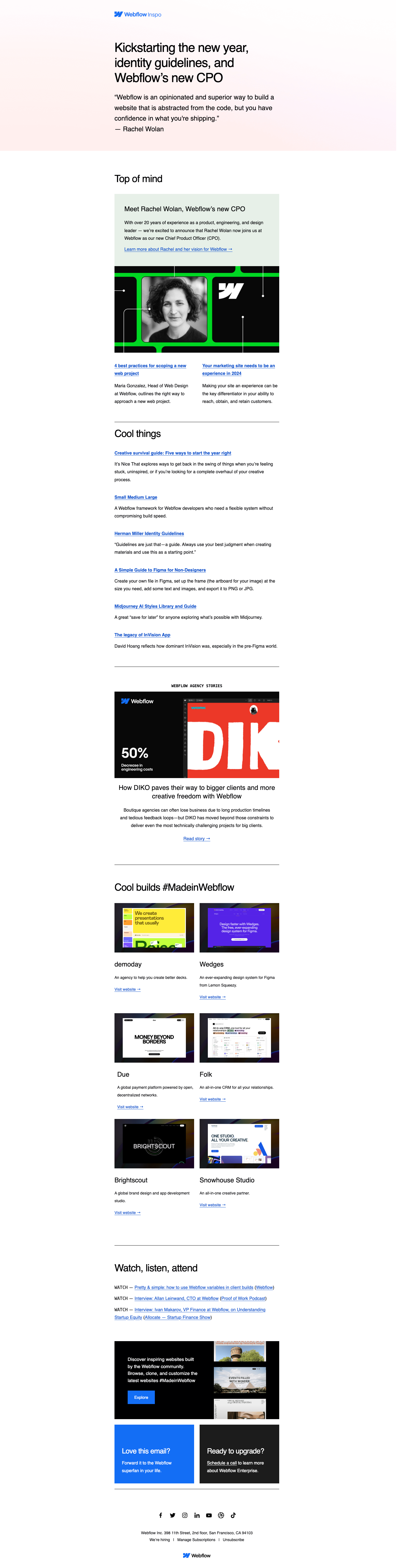 Newsletter email example from Webflow