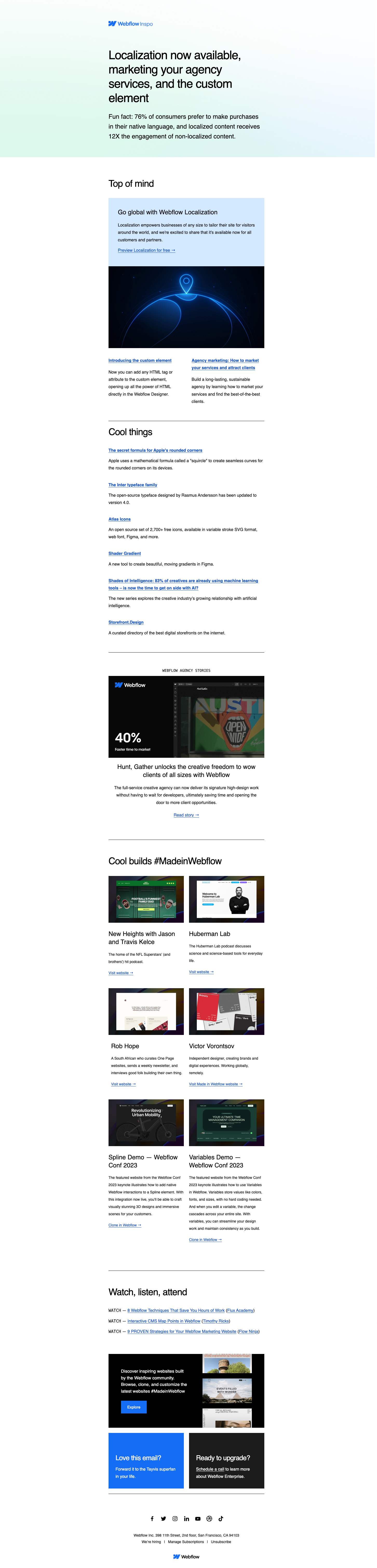 Newsletter email example from Webflow