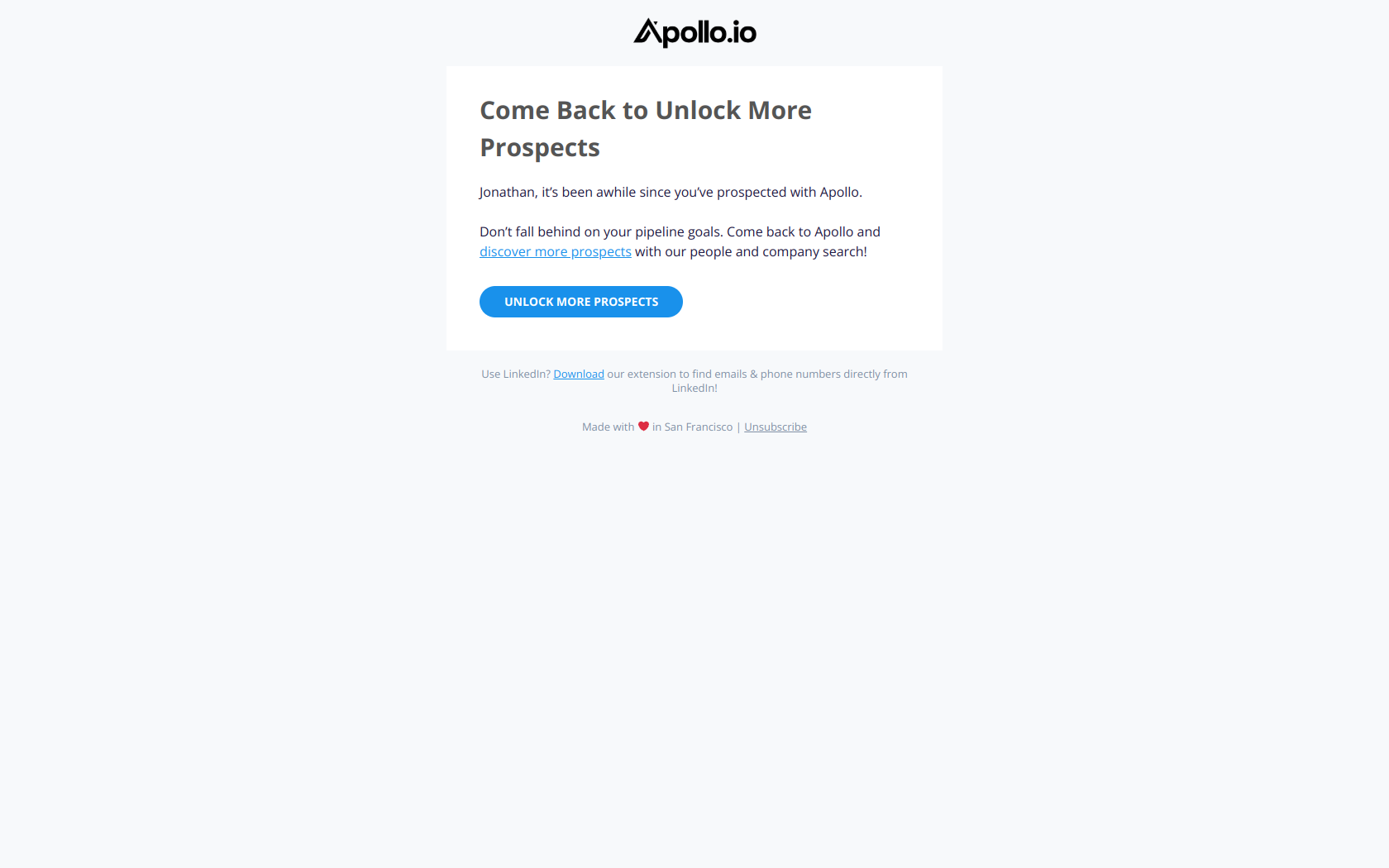 Inactivity Nudge email example from Apollo