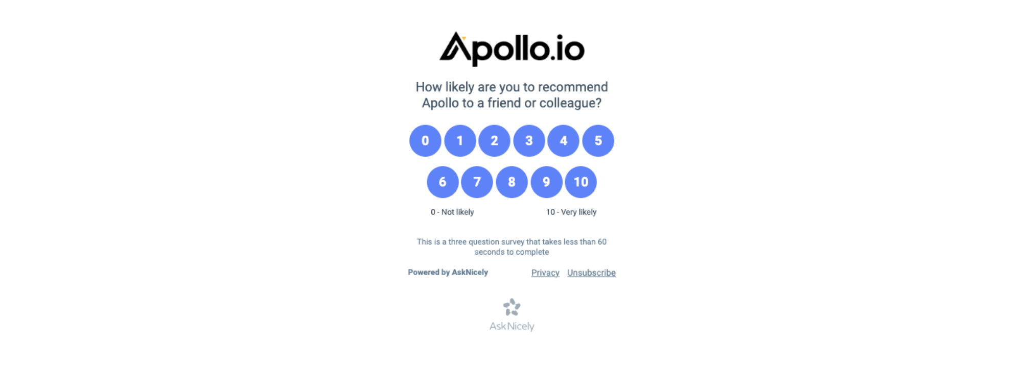 NPS Survey email example from Apollo