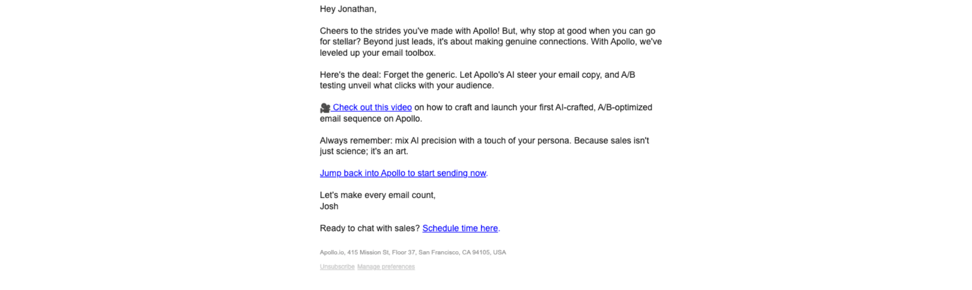 Product Education email example from Apollo