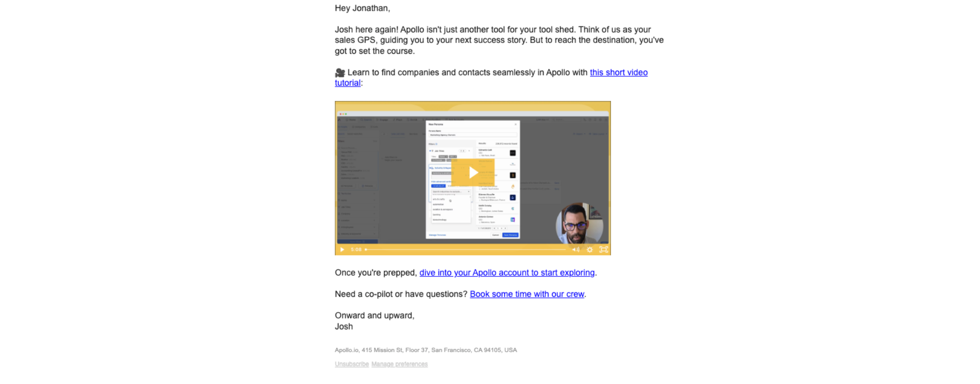 Feature Usage Nudge email example from Apollo
