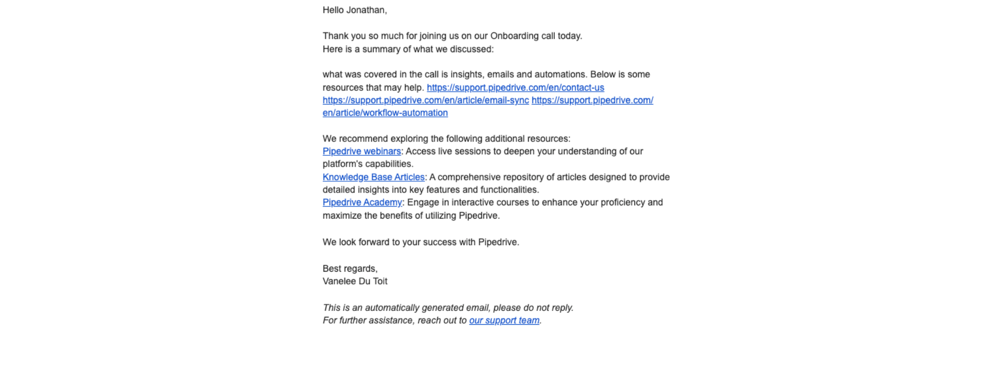 Video email example from Notion