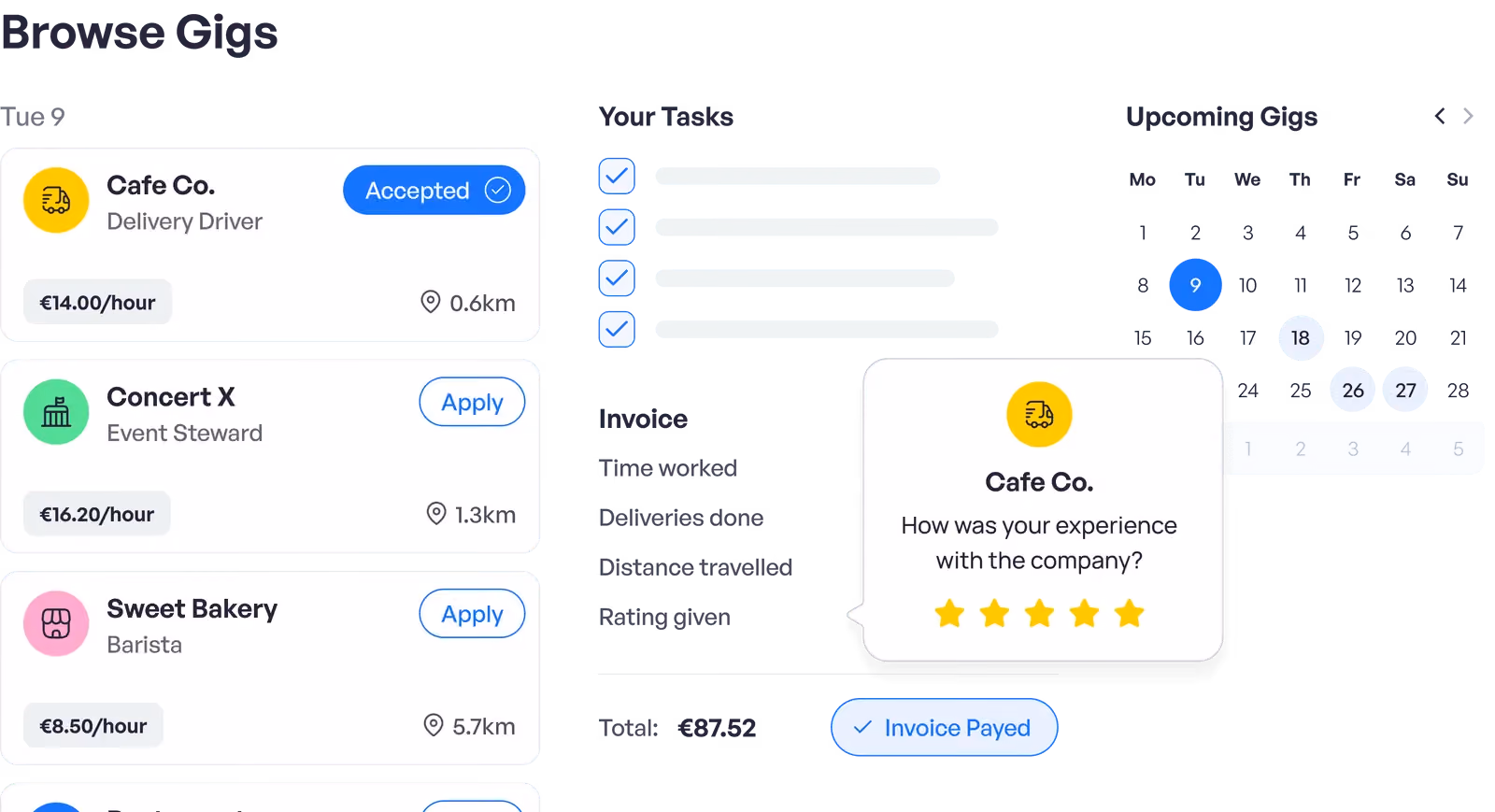 Gigable for business dashboard 