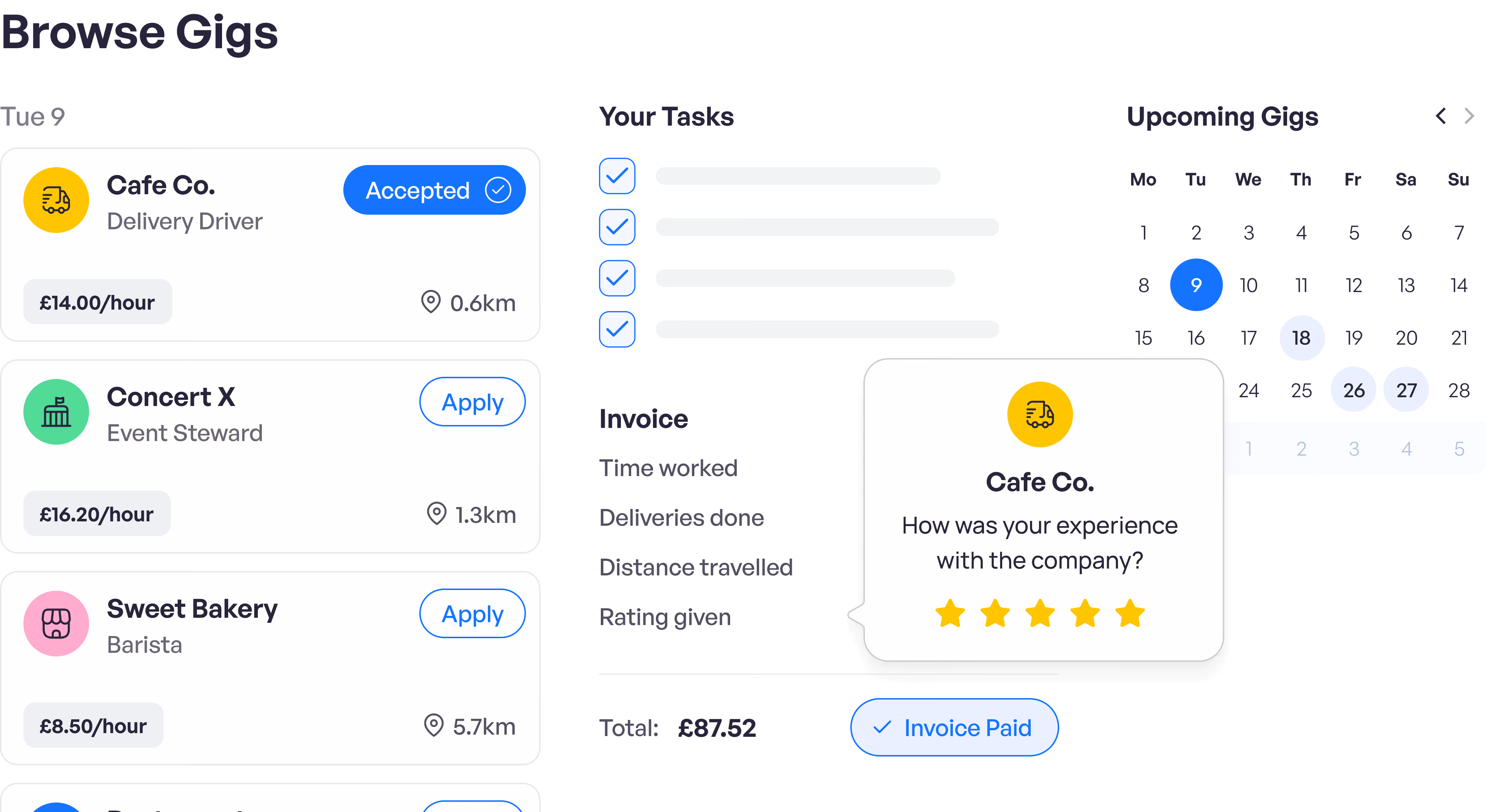 Gigable for business dashboard 