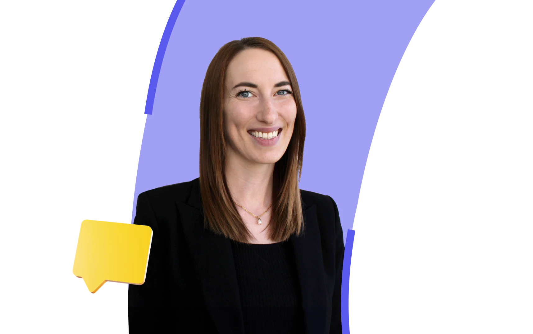 Woman smiling at camera and message icon