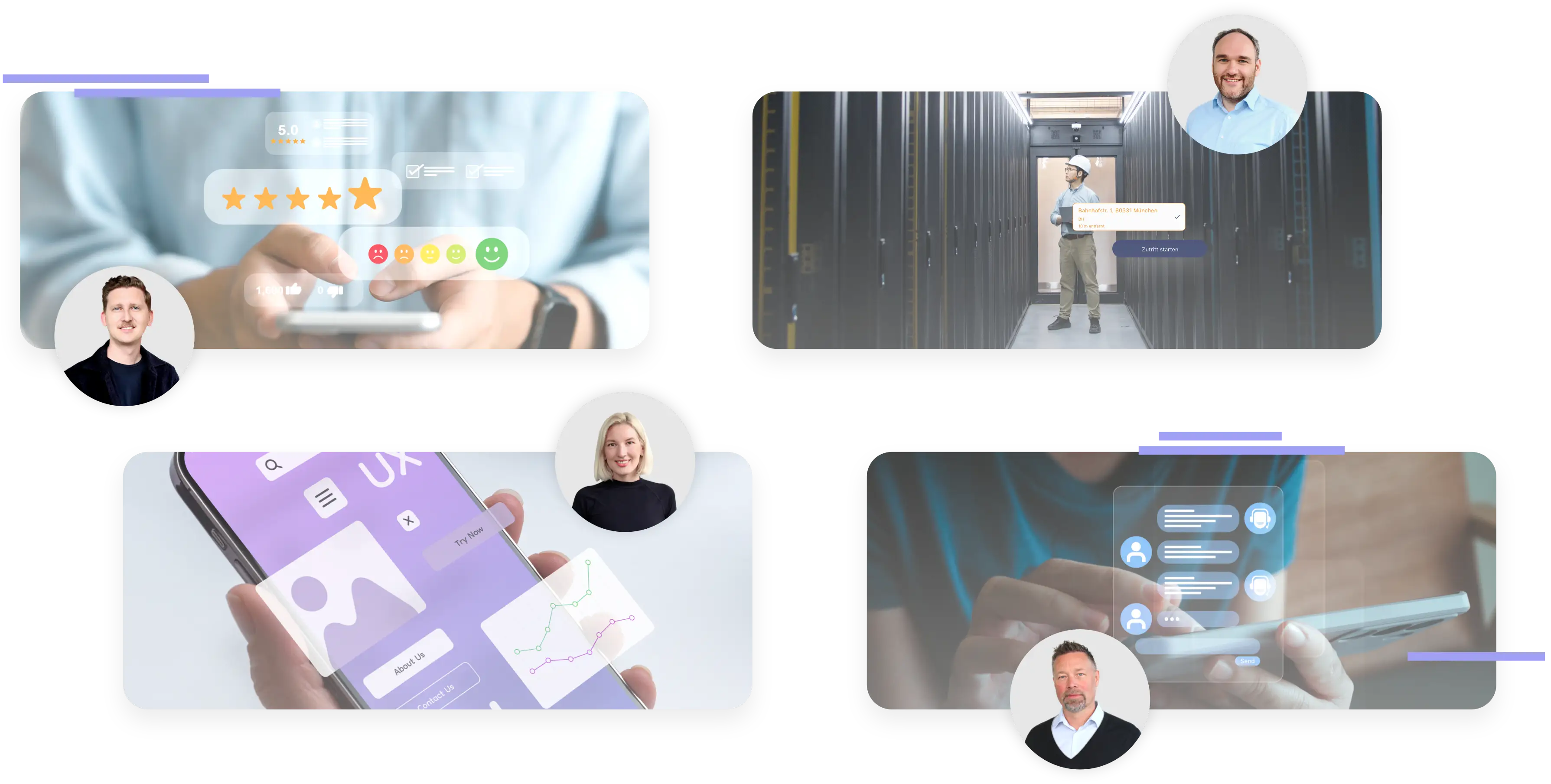 Vorschaubilder der vier Advents-Talks mit den SpeakerInnen.