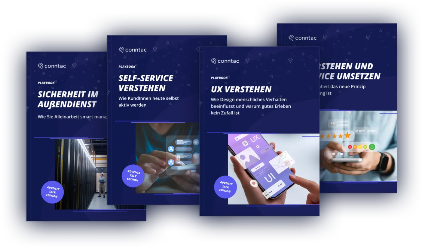 Mockups der dunkelblauen Cover der vier Advent Talks