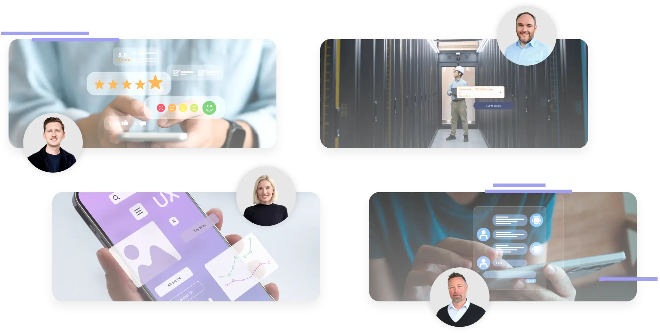 Visuals zu den vier Talks, mit den SpeakerInnen