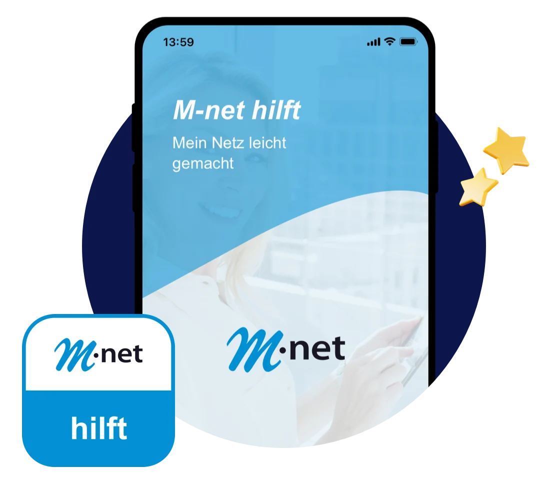 M-net hilft App Mockup und App Icon