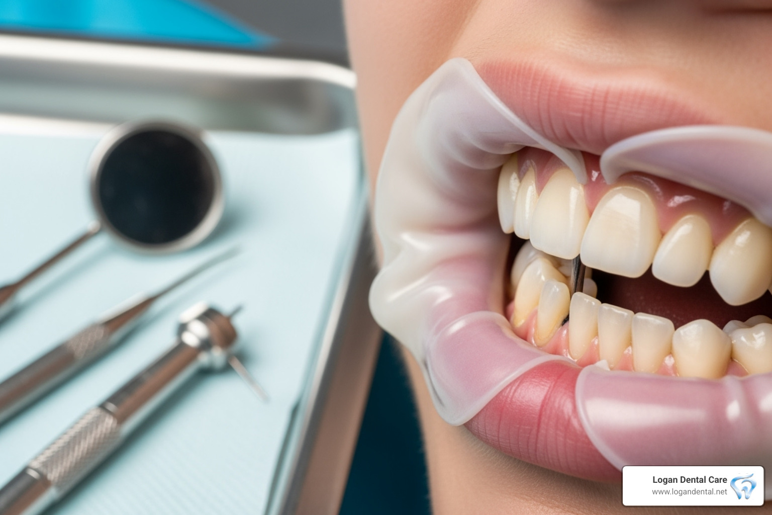 Image of a dental dam isolating a tooth - root canal treatment procedure step by step