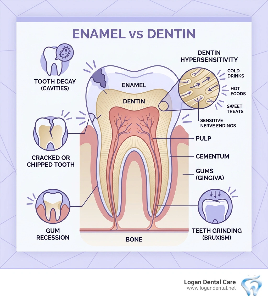infographic showing enamel and dentin layers of a tooth with common pain triggers labeled - my teeth hurt infographic infographic showing enamel and dentin layers of a tooth with common pain triggers labeled - my teeth hurt infographic