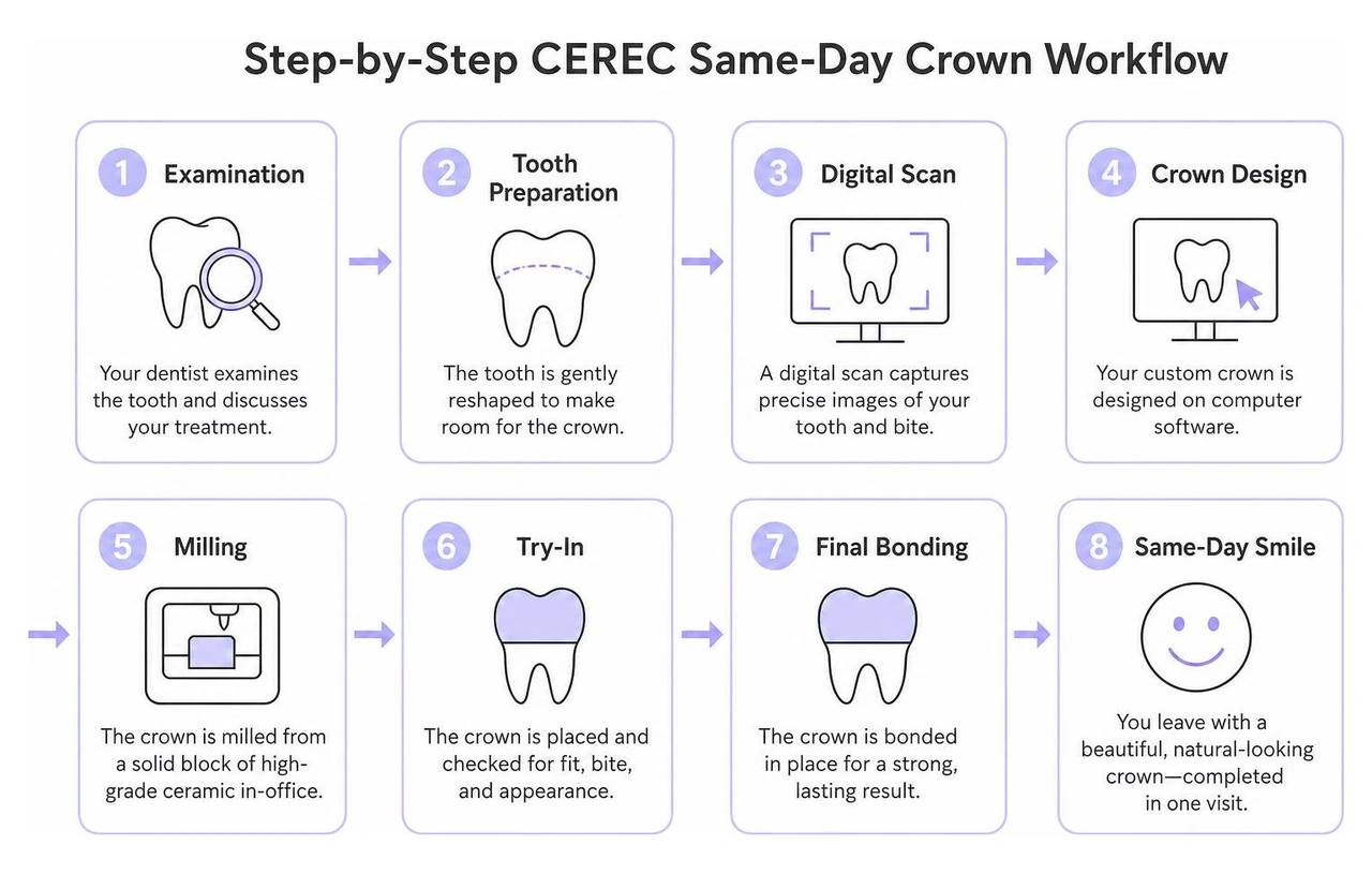 Step-by-step CEREC same-day crown workflow Step-by-step CEREC same-day crown workflow