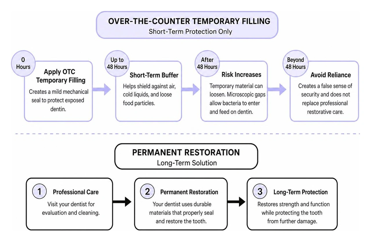Over-the-counter temporary filling safety timeline vs permanent restoration Over-the-counter temporary filling safety timeline vs permanent restoration